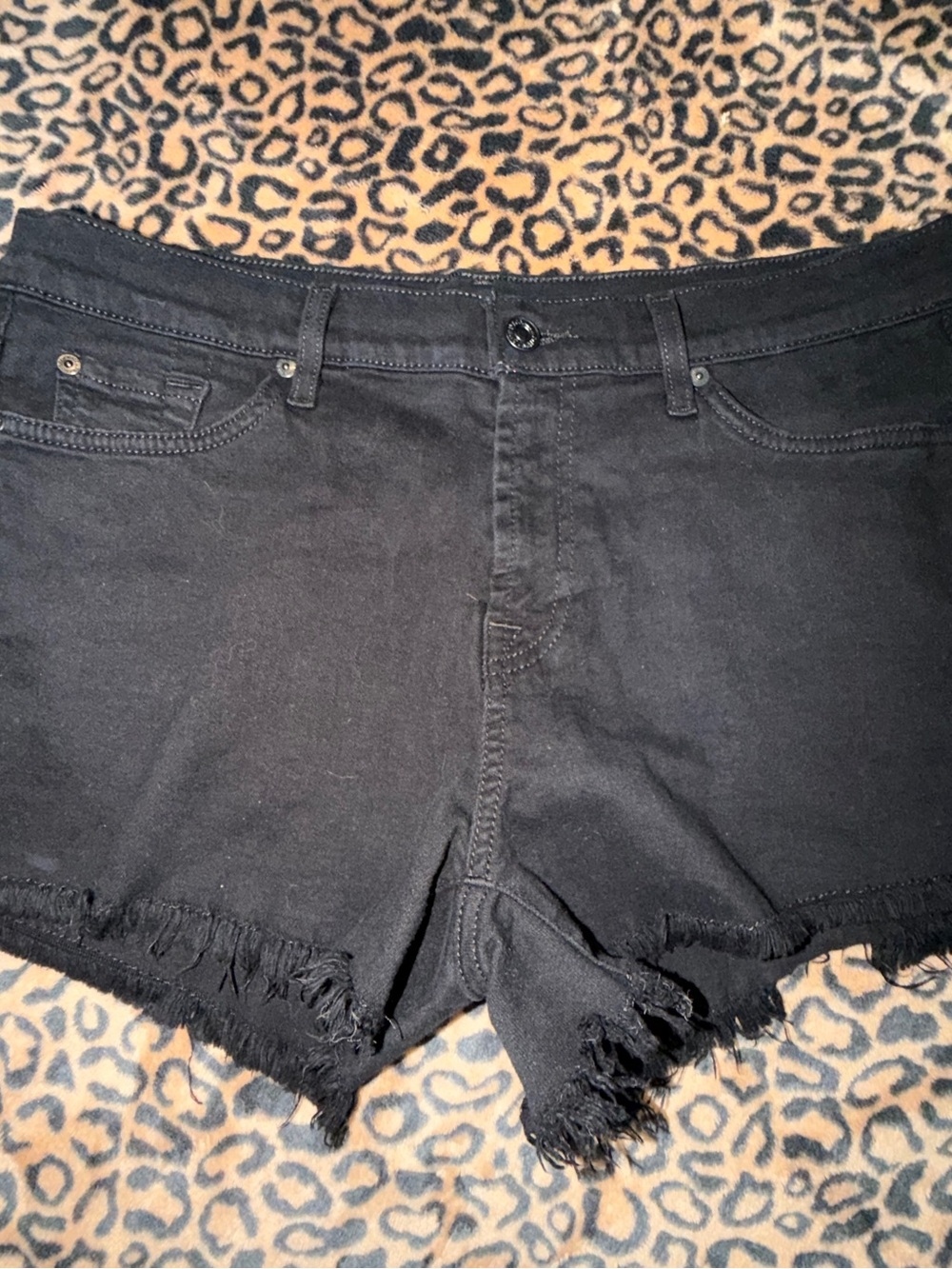 Women's Black Frayed Hem Denim Shorts-size 30-stretch